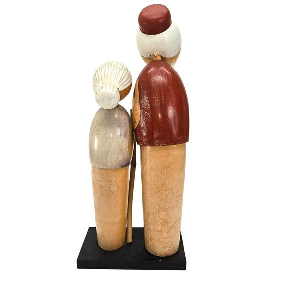 Japanese Kokeshi Wooden Dolls on Stand Grandfather and Grandaughter Crane JE381 - Picture 5 of 10